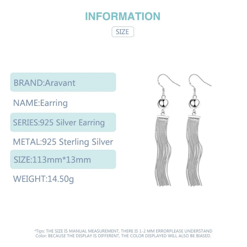 Aravant 925 Silver Bead Long Drop Earring For Women Fashion Wedding Jewelry Vera Lux