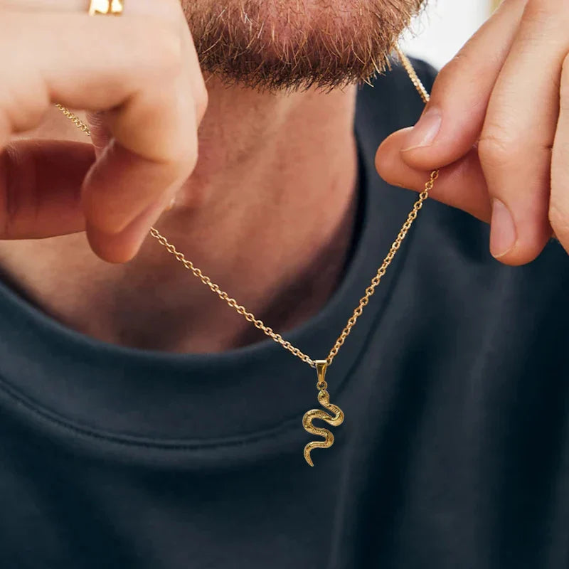 Stainless Steel Snake Pendant Necklace - 18K Gold Plated Simple Design dijes de acero inoxidabl, Animal Jewelry for Men & Women Vera Lux