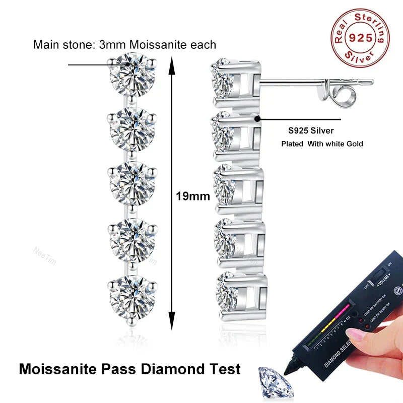 NeeTim 3mm Full Moissanite Earring For Women Wedding Fine Jewely 925 Sterling Sliver With White Gold Plated Party Studs Earrings Vera Lux