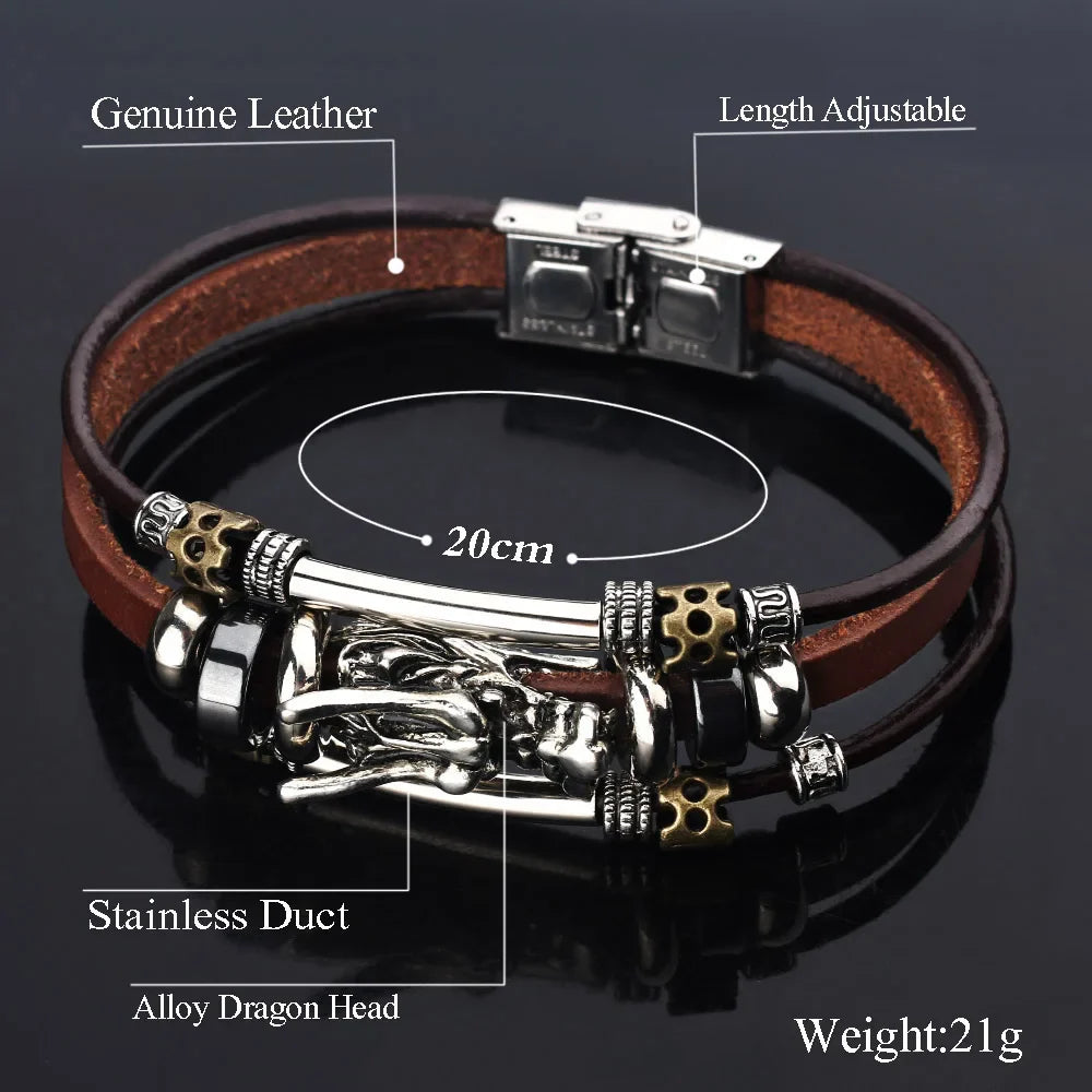 Trend Personalized Jewelry Handmade Leather Dragon Bracelet Men Vintage Multilayer Bracelets Bangles Cuff Bracelet Pulsera Vera Lux