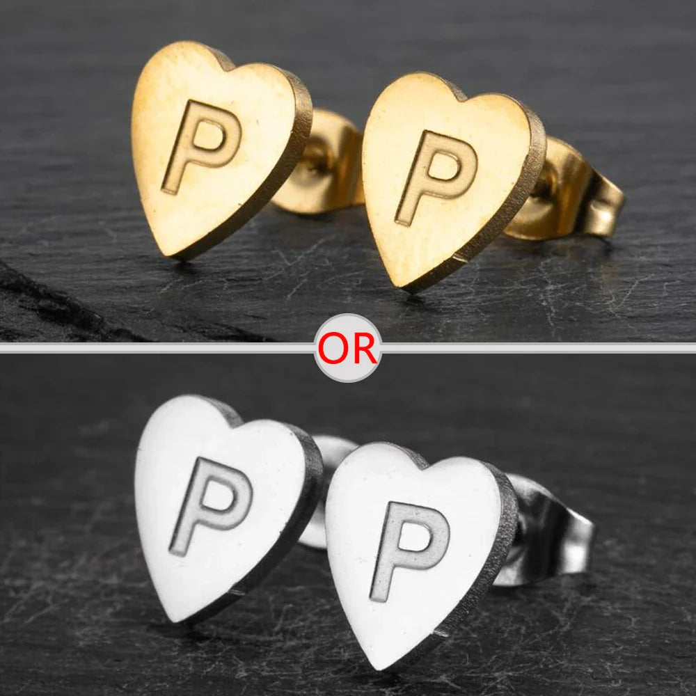 100% Stainless Steel A-Z Initial Earrings for Women Girls Personalize Letter Name Heart Stud Earring Family Jewelry Best Gifts Vera Lux