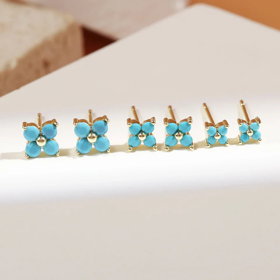 Yupsk Dainty Flower Stainless Steel Butterfly Stud Earrings for Women Cartilage Ear Ring Cute Zircon Gold Color Clover Jewelry Vera Lux
