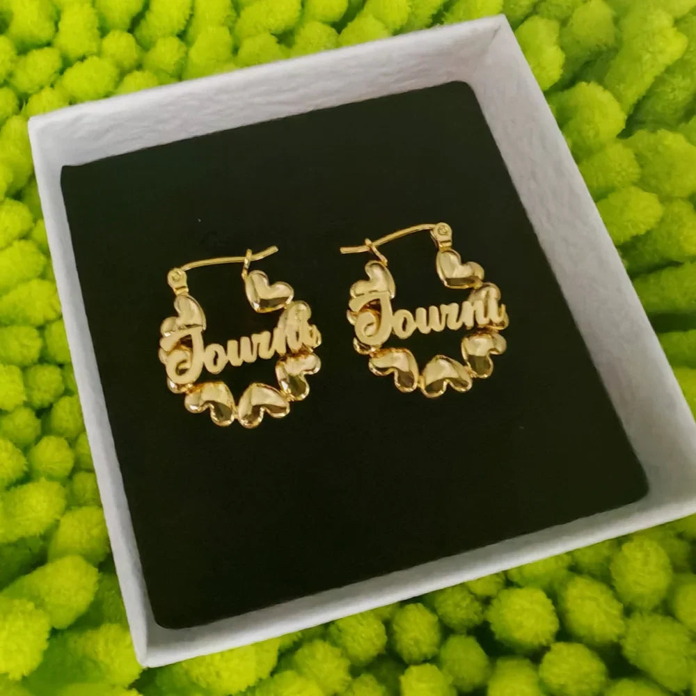 LeeChee Cute Heart Hoop Gift Customized Name Mini Earrings Personalized Party Jewelry Vera Lux