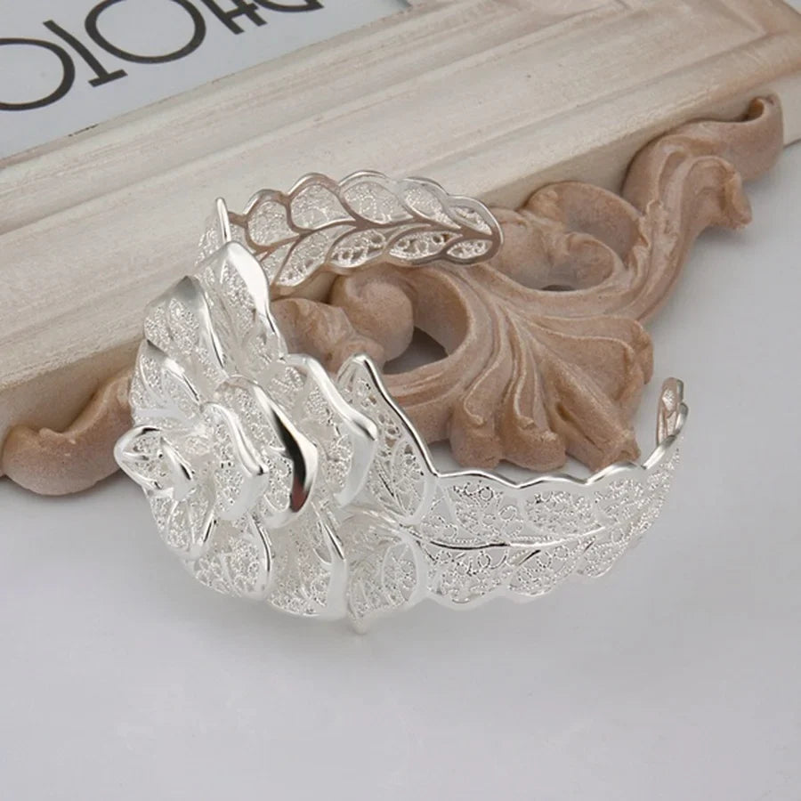 925 Sterling Silver jewelry bangle Hot engagement  exquisite retro charm hollow big women lady flowers openings bracelet Vera Lux
