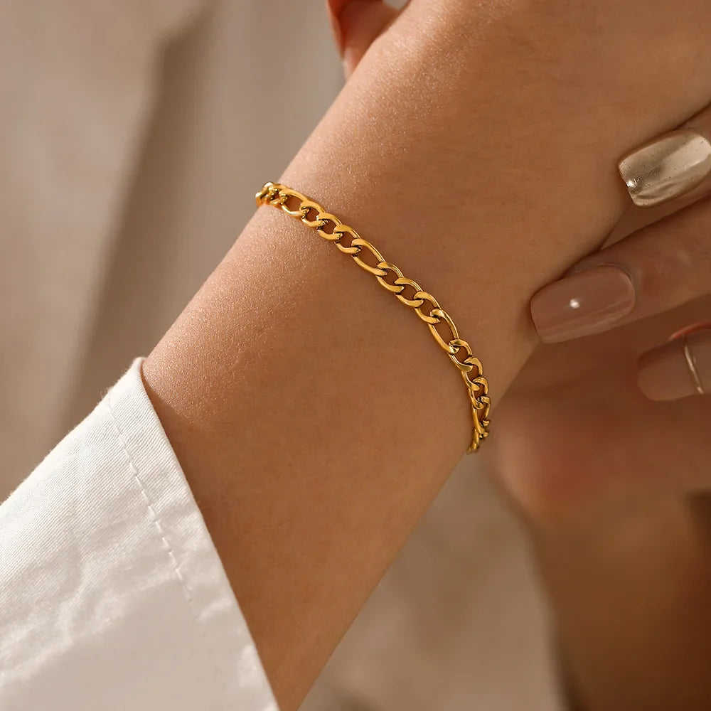 SUNIBI Stainless Steel Bracelet for Women Gold Color Charm Fashion Figaro Link Chain Bracelets Jewelry Wholesale/Dropshipping Vera Lux