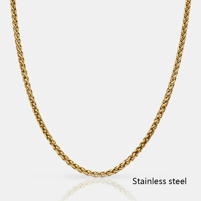 Hot Selling Hypoallergenic Stainless Steel Wheat Chain Men Chain Necklace Design with 18k Gold Plated Vera Lux