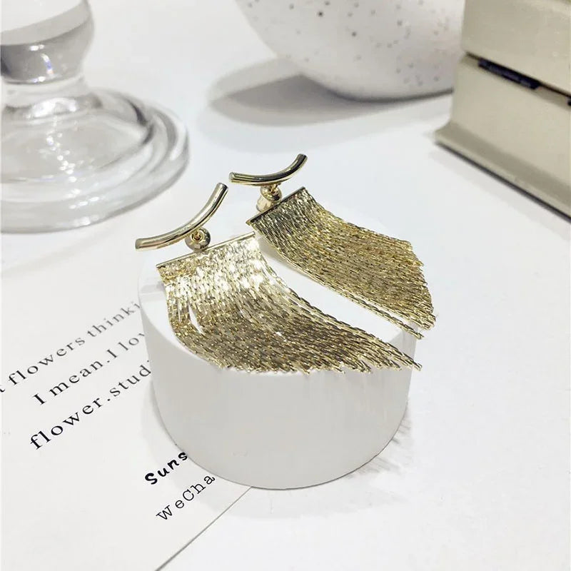 Fashion Statement Earring Long Statement Gold Color Bling Tassel Earrings For Women Female Wedding Daily Pendant Jewelry Gifts Vera Lux