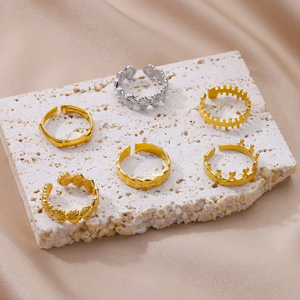 Shell Rings for Women Gold Plated Stainless Steel Rings Finger Chunky Wedding Statement Jewelry Shell Ring Trend Gift anillos Vera Lux