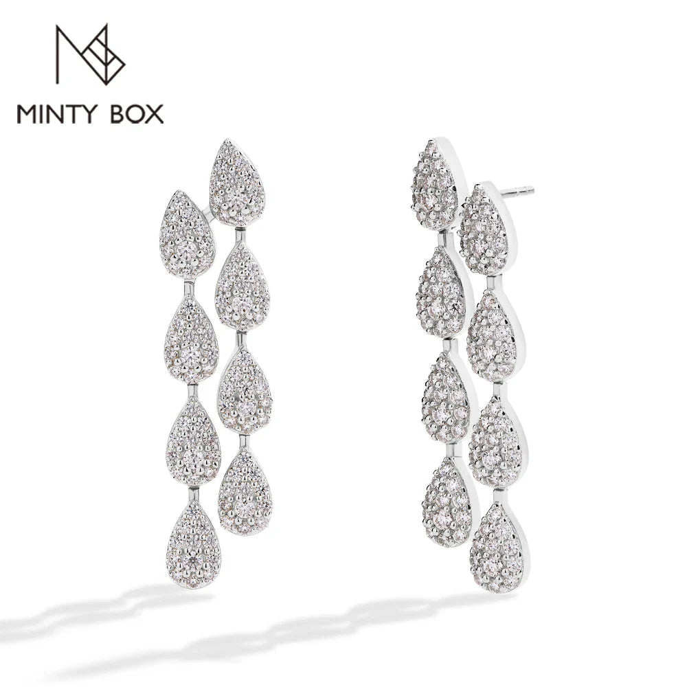 MINTYBOX S925 Silver 2.59ct Lab Diamond Moissanite Drop Earrings for Women 18k Gold Plated Leaves Dangle Wedding Earring Jewelry Vera Lux