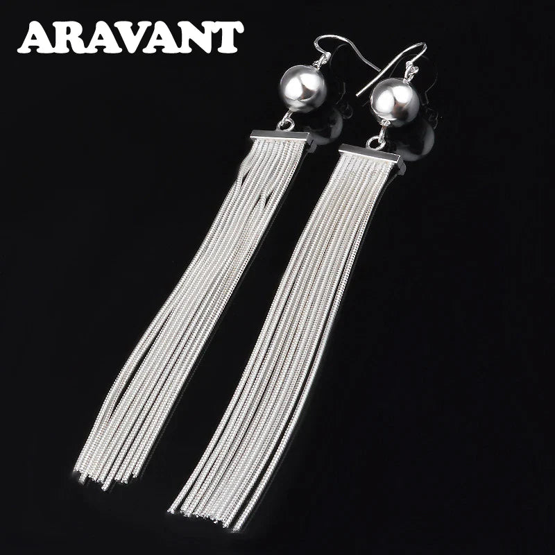 Aravant 925 Silver Bead Long Drop Earring For Women Fashion Wedding Jewelry Vera Lux