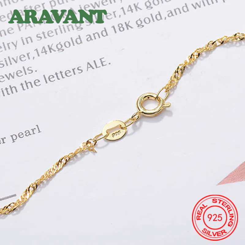 Aravant 925 Silver 1.3mm 18K Gold Water Wave Necklaces Chains For Women Fashion Jewelry Vera Lux