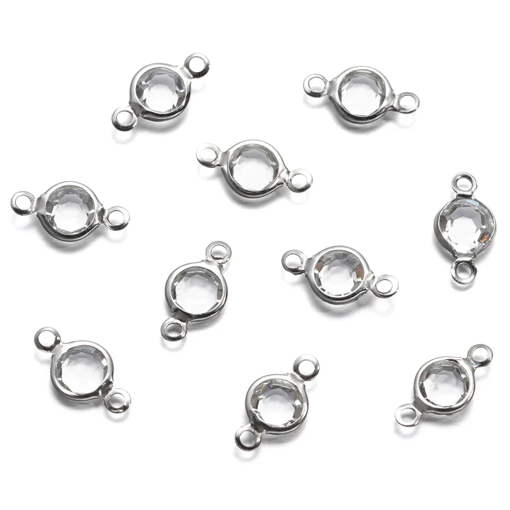 10pcs/lot Stainless Steel Crystal Round Double Ring Pendants for DIY Bracelet Necklace Beads Jewelry Making Accessories Vera Lux