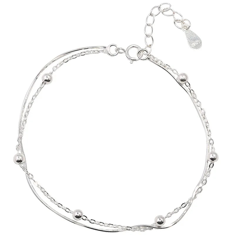 925 Sterling Silver Round Ball Lucky Bracelets Woman Double-Layer Snake Chain Hot Top Quality Jewelry Wedding Jewellery Vera Lux