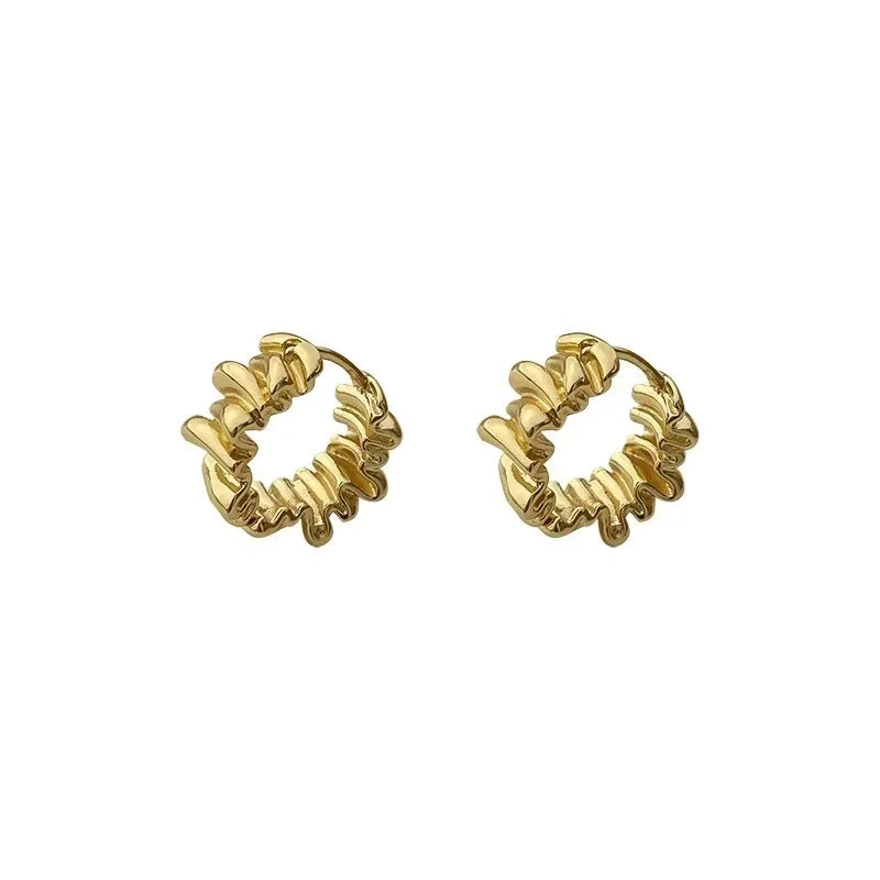 Personality Irregular Wavy Pleated Hoop Earrings for Women New Charm Gold Color Stainless Steel Dangle Jewelry Accessories Gift Vera Lux