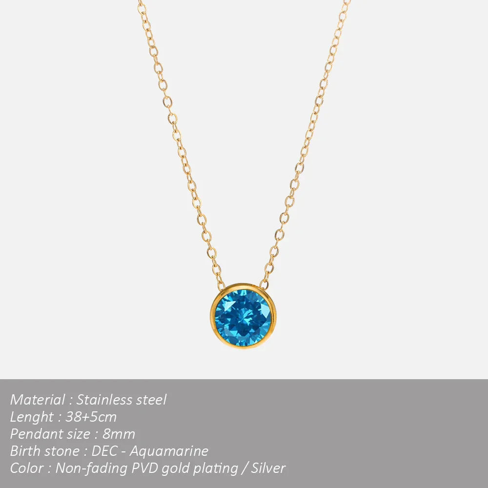 SUNIBI Stainless Steel Birthstone Necklace for Woman Gold Color Bride Designer Pendant Necklaces Birthday Gift Jewelry Wholesale Vera Lux
