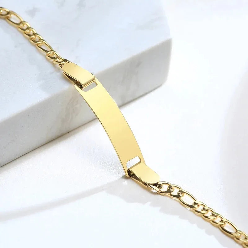 Customized Name & Text Gold Plated Stainless Steel Link Bracelet Fashion Personalized Custom Jewelry Men Women Vera Lux