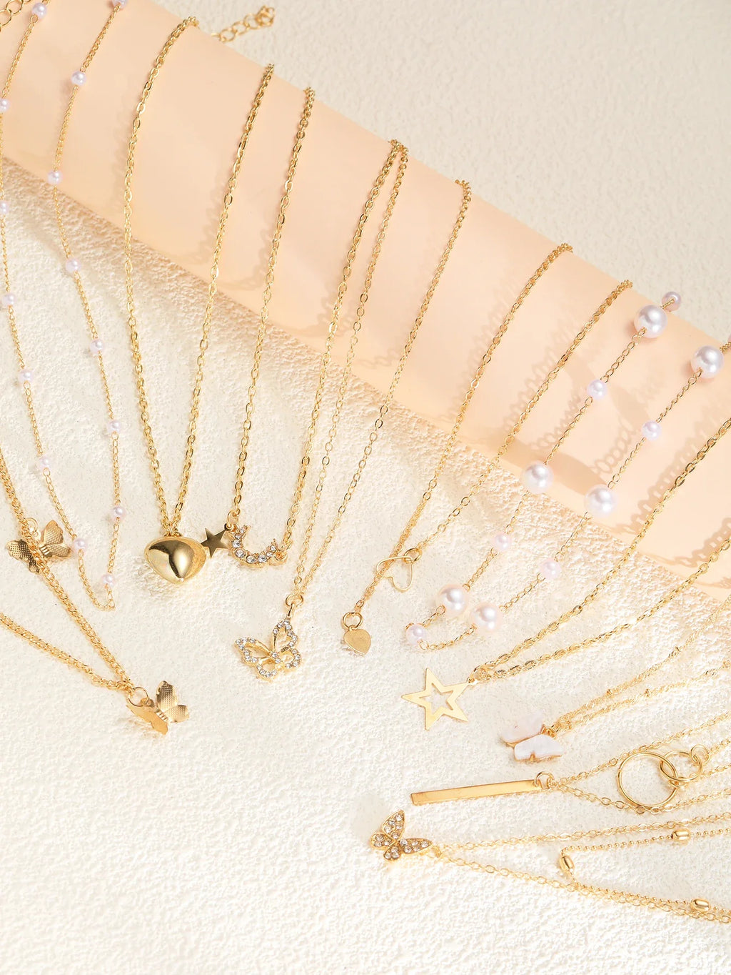 11 Pcs Women's Zircon Necklace Set Gold Color Fashion Love Heart Butterfly Pendant Hypoallergenic Neck Chain Boho Jewelry Gifts Vera Lux