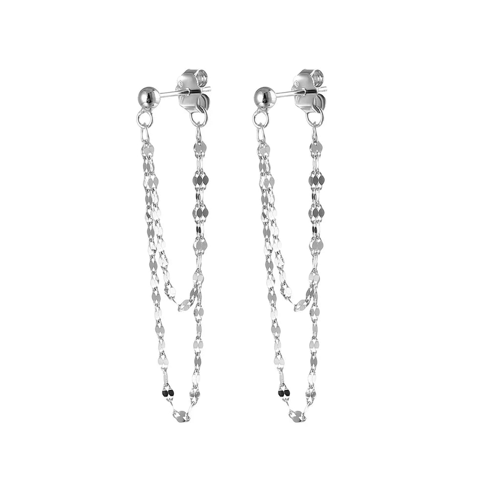 925 Silver designed earrings with double layered tassel chains at the front and back, exquisite earrings and dynamic earrings Vera Lux