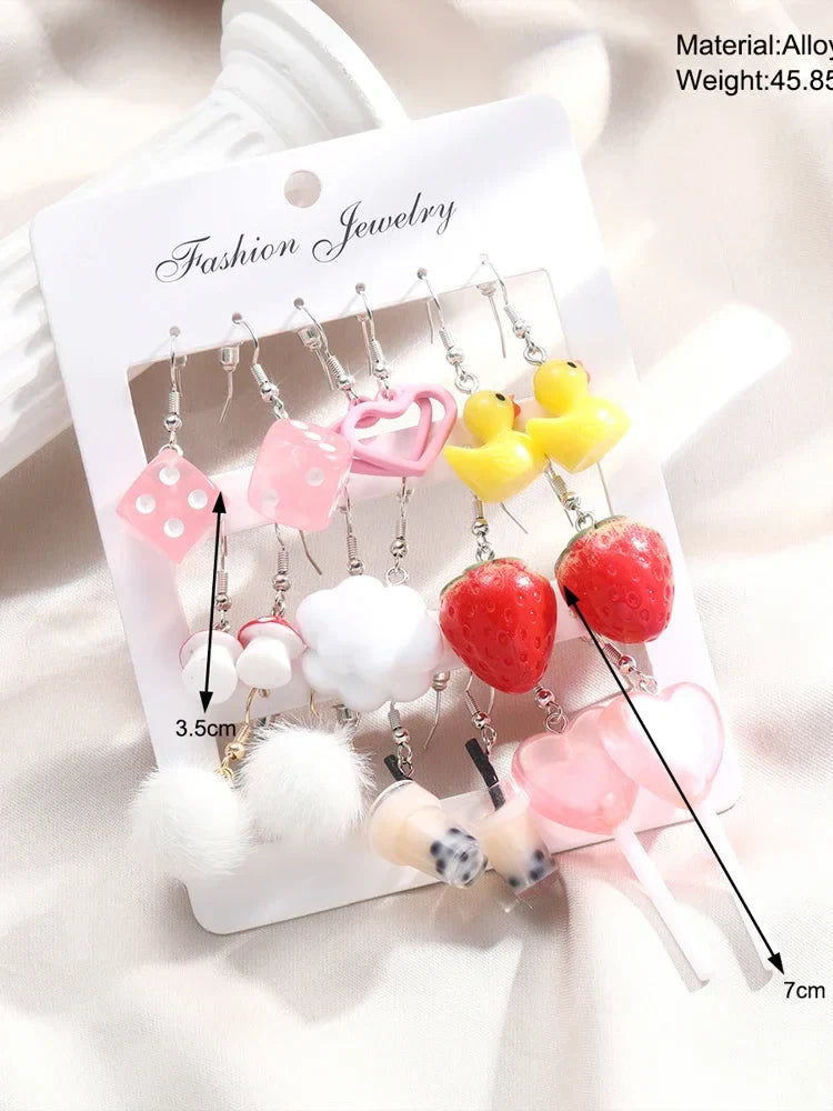 Cartoon Animal Earrings Set For Women New Y2K Girl Cute Colorful Geometric Acrylic Duck Love Drop Earrings Trendy Jewelry Gifts Vera Lux