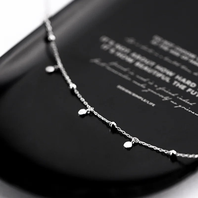 925 Sterling Silver Neck Chain Tassels Round Necklaces Women Jewelry Exquisite Elegant Aesthetic Charms Accessories Argent 925 Vera Lux