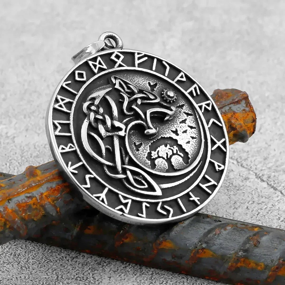 Norse Mythology Viking Wolf Necklaces Men Stainless Steel Viking Runes Vegvisir Amulet Pendant Scandinavian Vintage Male Jewelry Femstylo
