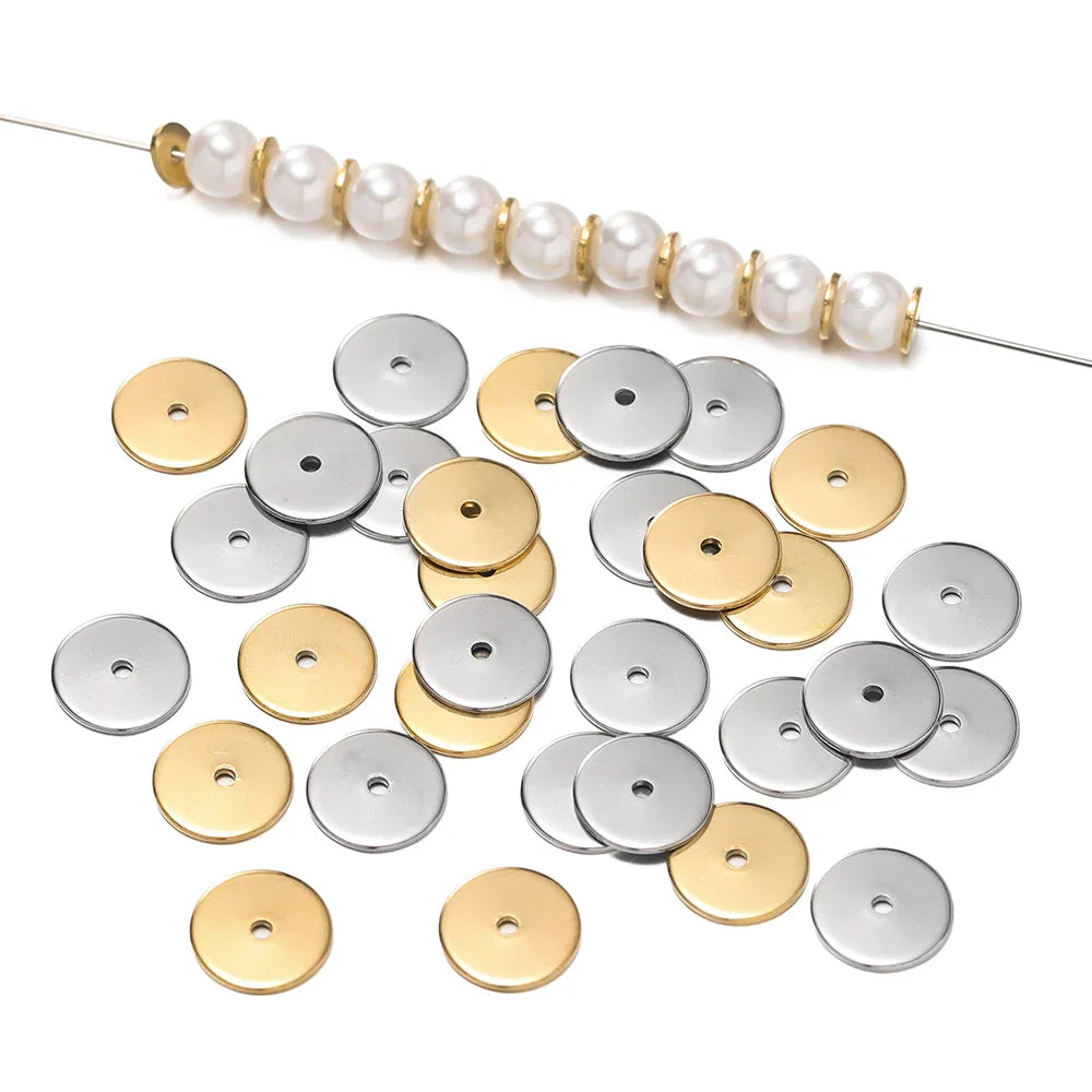 50Pcs/Pack Stainless Steel 4/5/6/8/10mm Flat Round Loose Spacer Beads For DIY Jewelry Necklace Bracelets Making Accessories Vera Lux