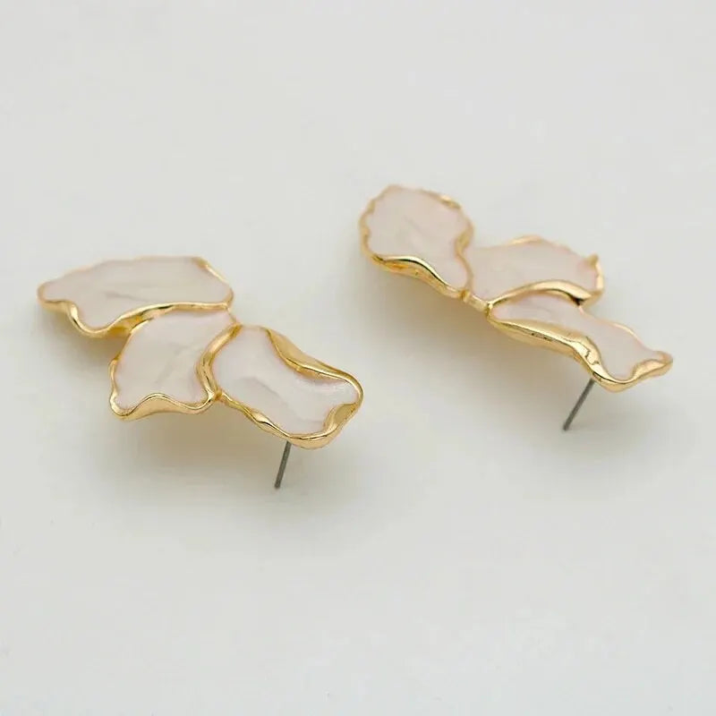 Metal Flower Cream Epoxy Earring Stud Women Fashion Gold Color Plating Irregular Post Earrings Heavy Design Statement Earrings Vera Lux