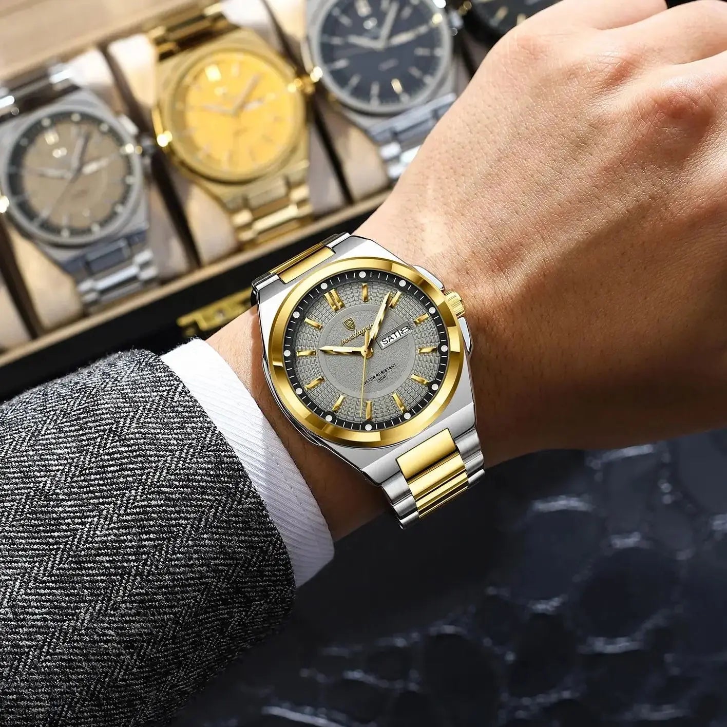 POEDAGAR Top Original Men's Watches Stainless Steel Waterproof Luminous Man Watch Date Week Classic Trendy Quartz Men Wristwatch Vera Lux