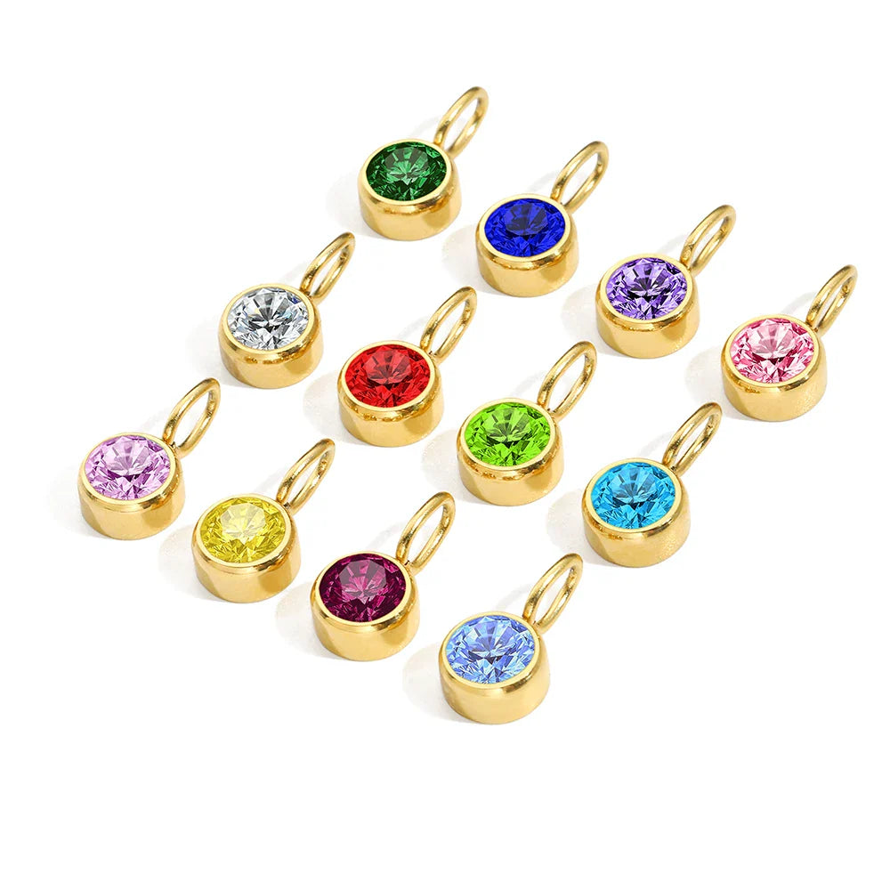 12 Color Birthstone Pendant Month Zirconia for Necklace Color Stone DIY Charms Accessories Birthday Gift Jewelry Vera Lux