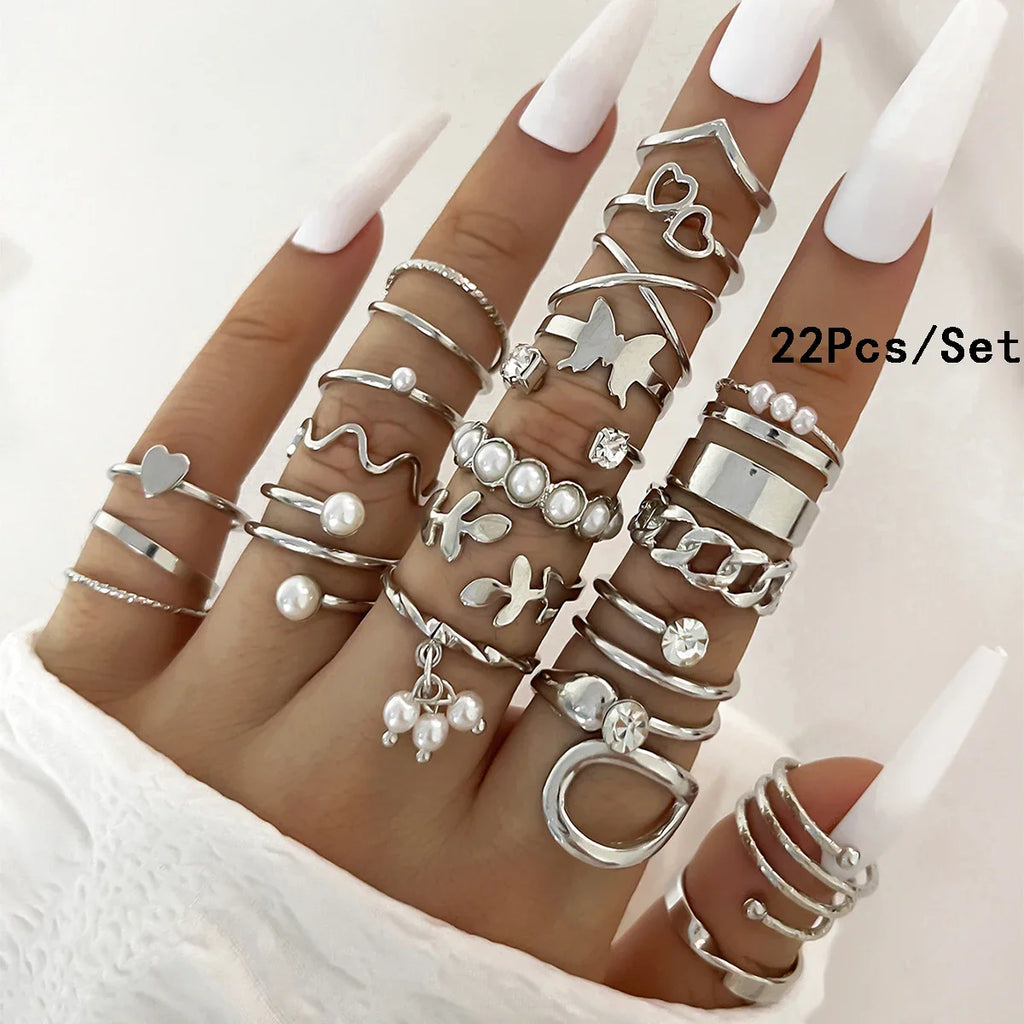 23Pcs Fashion Knuckle Rings Set For Women Crystal Star Moon Eye Wave Gold Silver Color Rings Female Trendy Party Jewelry Gift Vera Lux