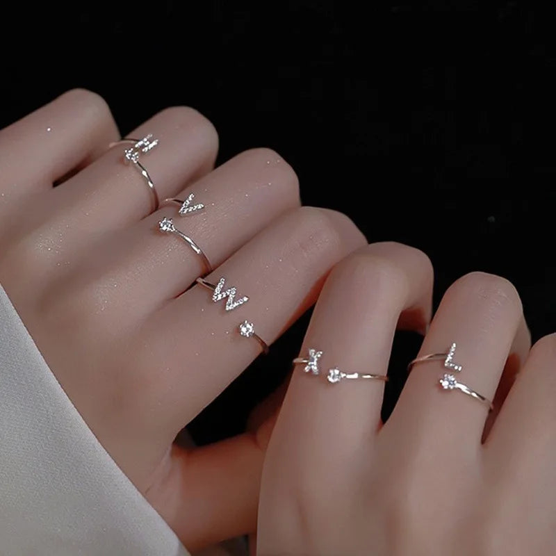 LATS Zircon Initial A-Z Letter Rings for Women Girl Adjustable Opening Ring Name Alphabet Female Wedding Fashion Jewelry Gift Vera Lux