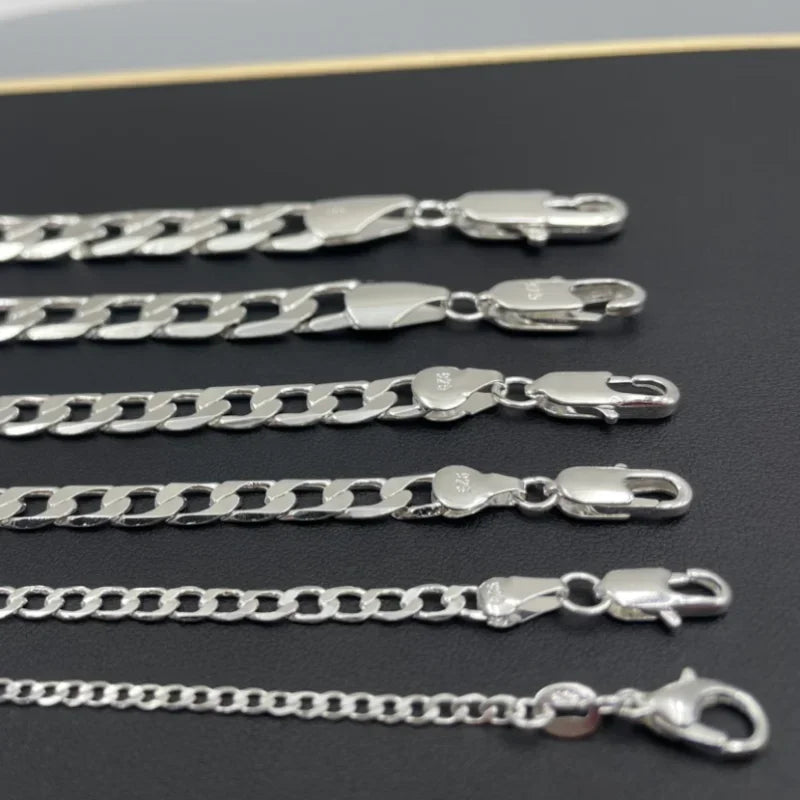 Wholesale 925 Sterling Silver Necklace Width 2-12MM Long 40-75cm Lobster Clasp Chain Men Women Fashion Punk Necklaces Jewelry Vera Lux