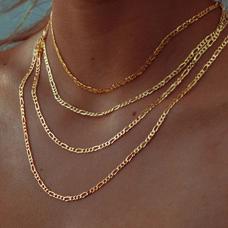 Figaro Chain Necklace Stainless Steel Link Gold Color Choker Necklace Layered Women Girls 14"  18" 20" 24" Vera Lux