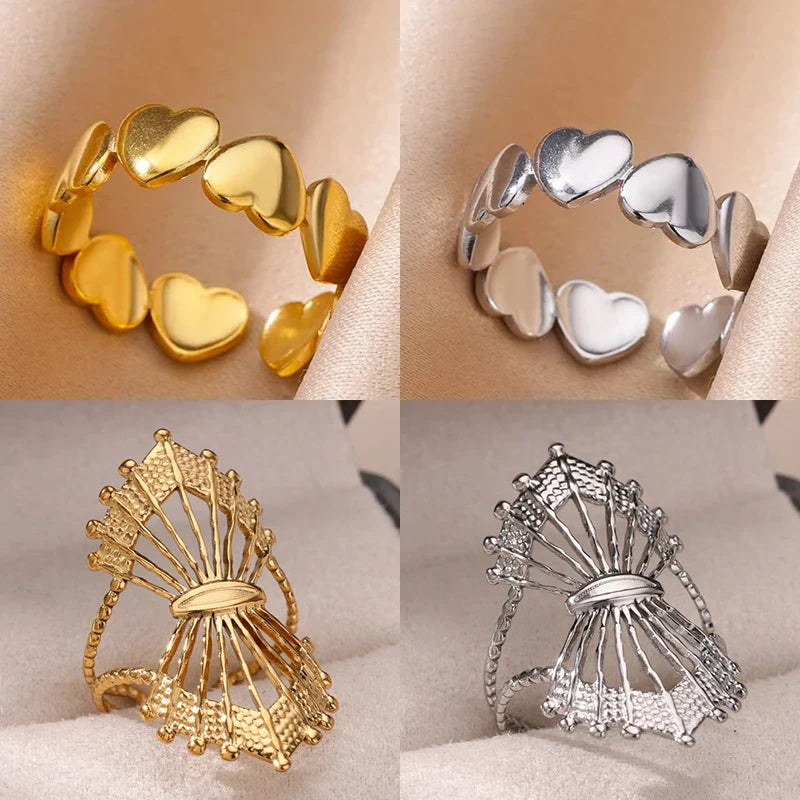 Heart Rings For Women Gold Color Stainless Steel Heart Opening Ring Wedding Aesthetic Accessories Party Jewelry Gift BFF anillos Vera Lux