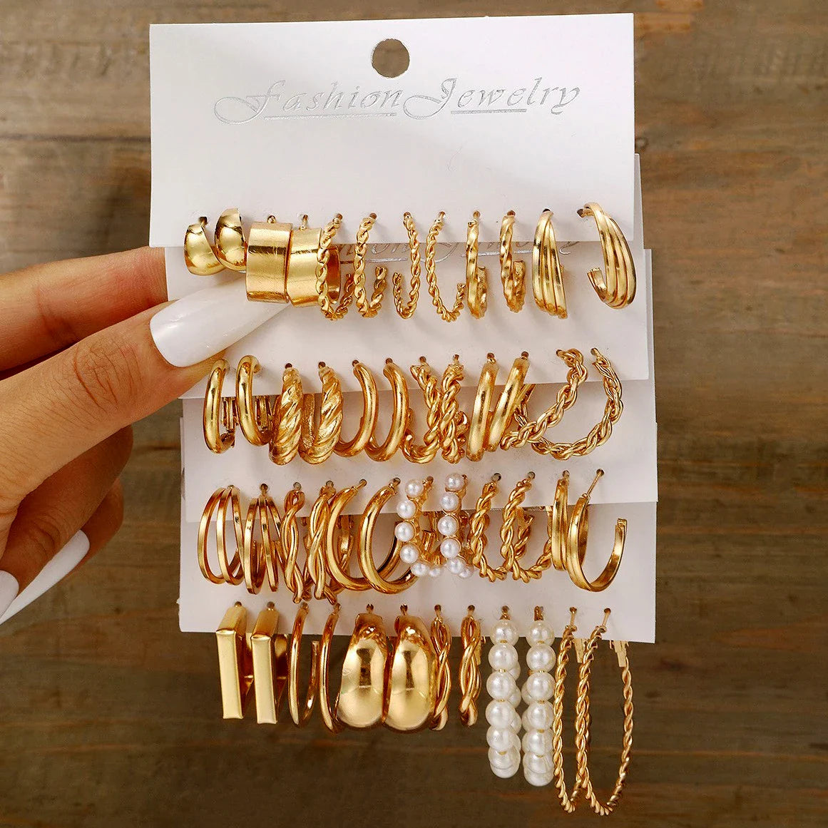 48 Pcs Boho Big Circle Hoop Earring Sets for Women Gold Color Bohemia Vintage Pearl Earring Heart Zircon Ear Studs Jewelry Gifts Vera Lux