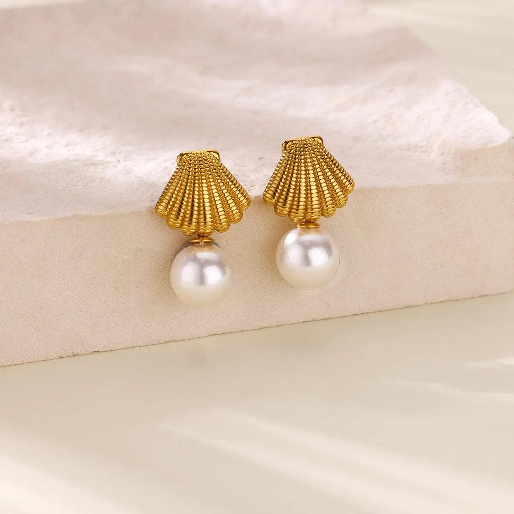 Elegant Imitation Pearl Earrings for Women Stainless Steel Heart Butterfly Shell Drop Earrings Luxury Aesthetic Jewelry Gift Vera Lux
