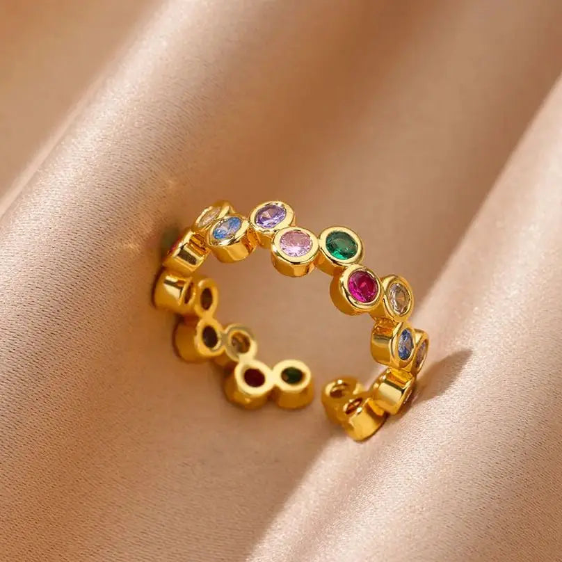 Colorful Tiny Round Rings For Women Stainless Steel Gold Color Adjustable Wedding Ring Luxury Aesthetic Jewlery Couple Gift Vera Lux