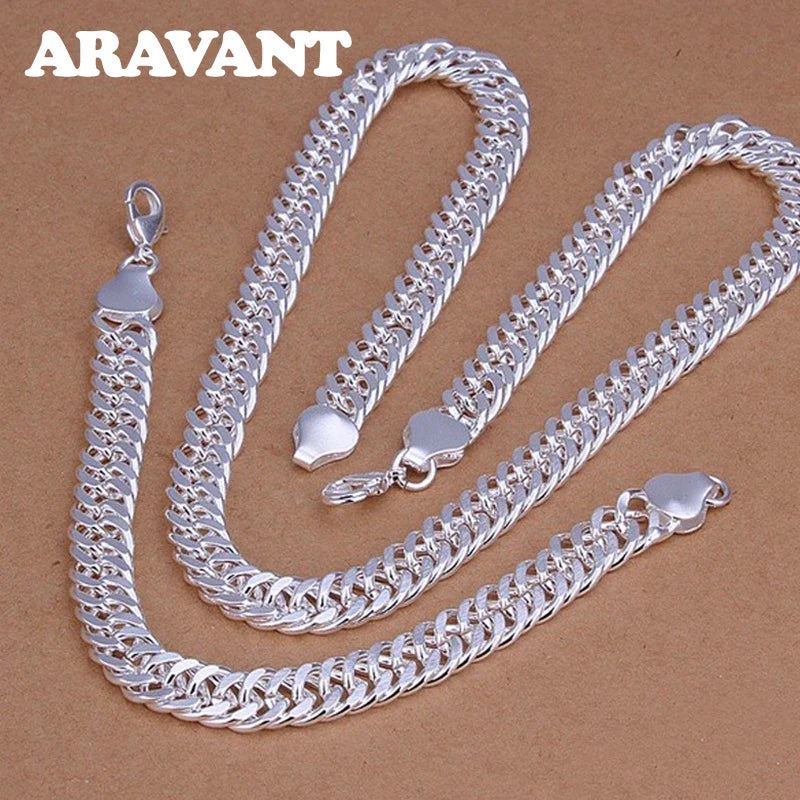 Aravant 925 Sterling Silver 6MM 7MM 10MM Chain Necklace Bracelet Set For Men Women Fashion Wedding Jewelry Vera Lux