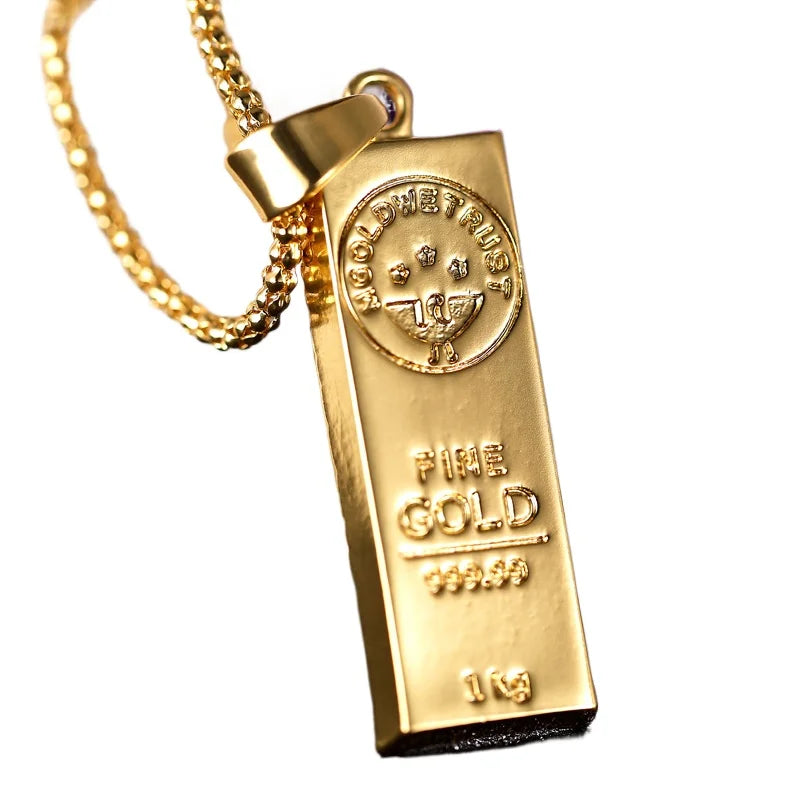 1pcs Rectangular Gold Bar Necklace Pendant Trendy And Exquisite Men's Necklace Daily Party Wear Matching Accessories Vera Lux