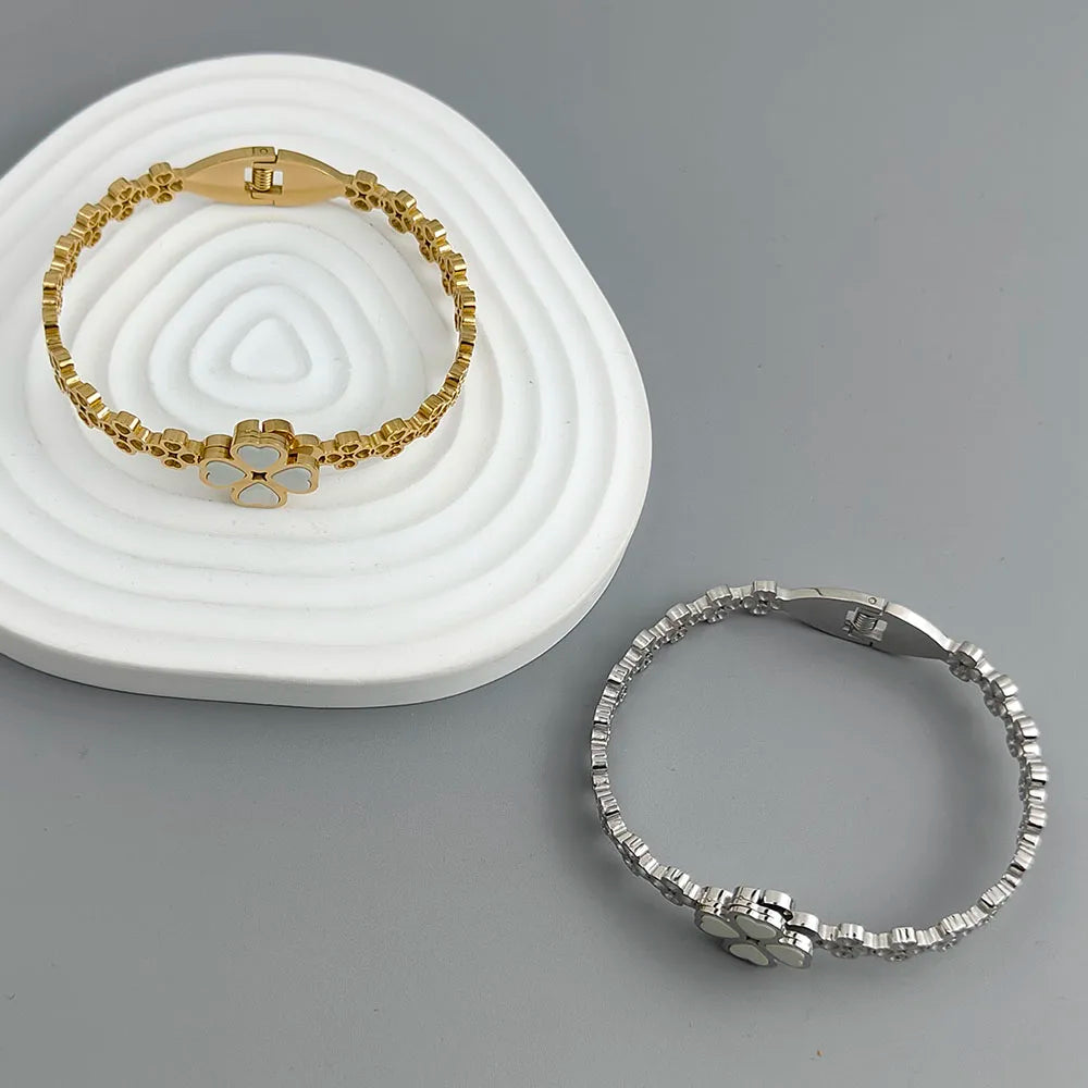 New four-leaf clover white shell stainless steel gold-plated bracelet 18K, high quality waterproof couple bracelet, wife gift Vera Lux