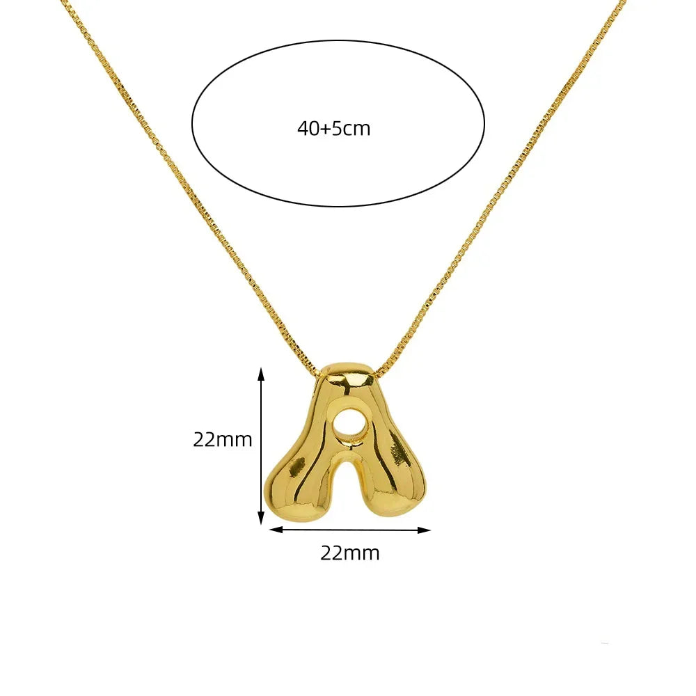 Golden Color Stainless Steel Initial Necklace for Women Girls Chunky Bubble Letter Pendant Necklaces Trendy Collar Jewelry Gift Vera Lux