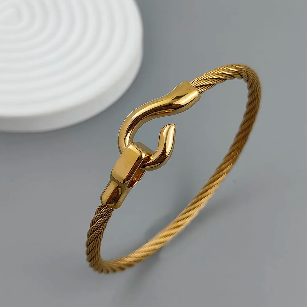 New steel wire button hook gold-plated stainless steel bracelet 18K, high quality waterproof couple bracelet, wife gift Vera Lux