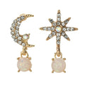 Golden Asymmetrical Zircon Moon Star Earrings for Women Retro Personalized Fashionable Versatile Accessory Gift Vera Lux