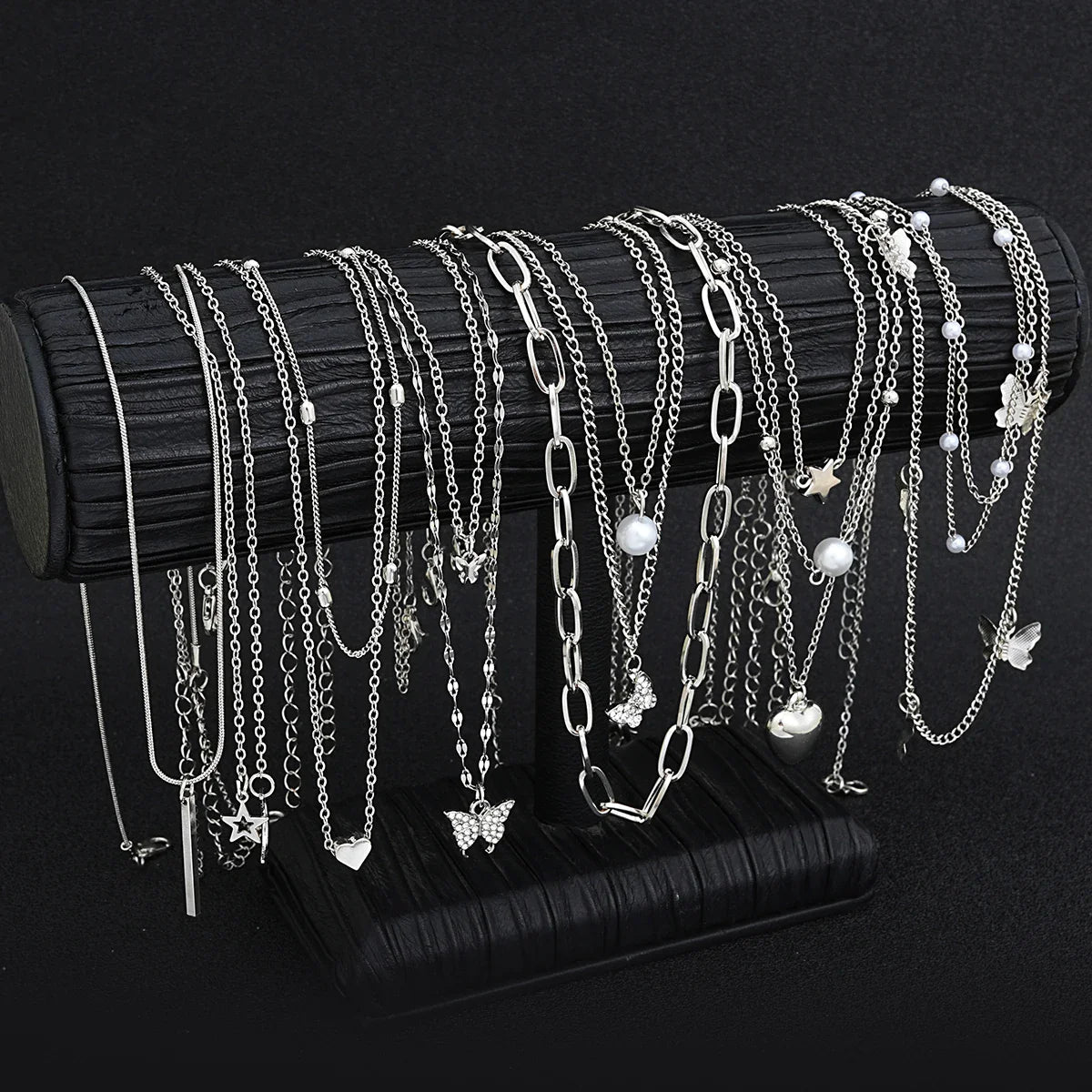 13Pcs/Set Simple Temperament Necklace Set Butterfly Pearl Heart Star Zircon Silver Color Necklace for Women Fashion Jewelry Gift Vera Lux