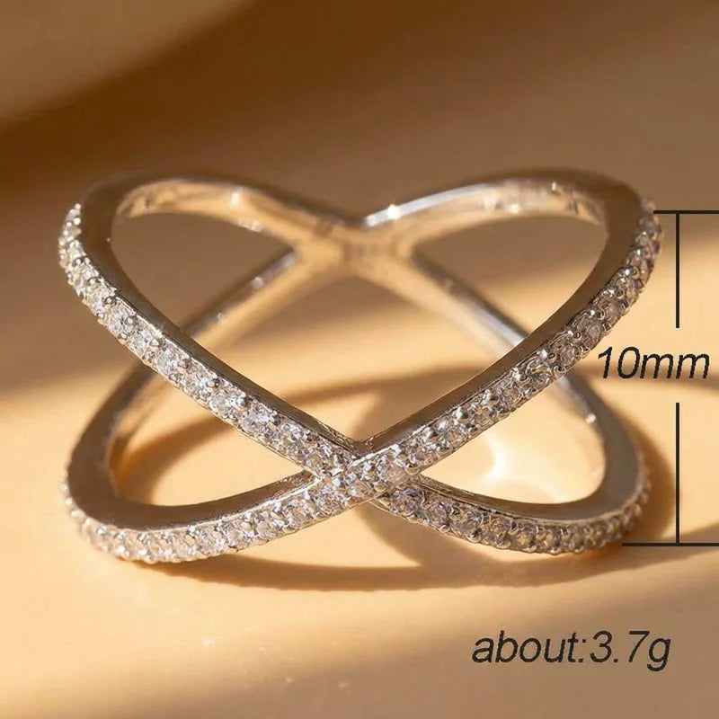 925 Sterling Silver Luxury Cross X Shape Women Engagement Ring Full Paved CZ Stone Elegant Simple Female Jewelry Ring Hot Sale Vera Lux