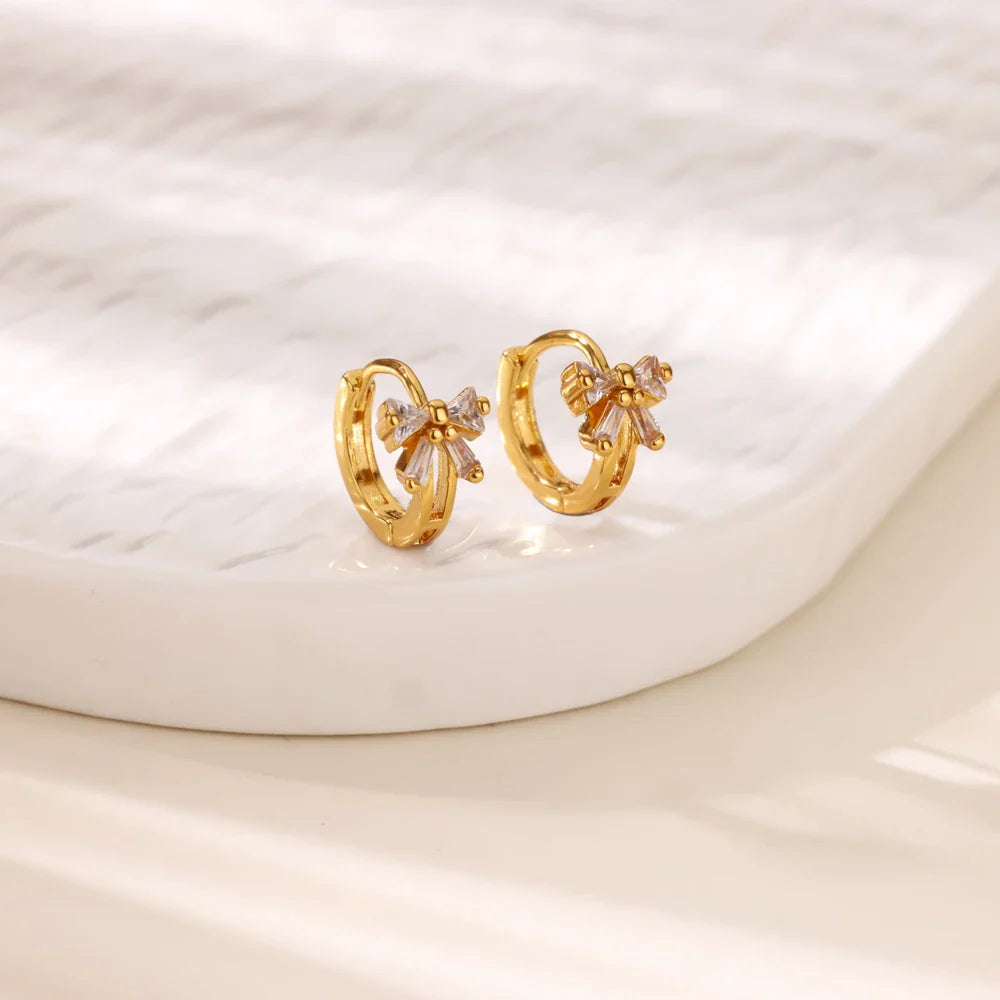 Luxury Zircon Hoop Earrings for Women Gold Color Stainless Steel Butterfly Heart Snake Earring Fashion Party Wedding Jewelry Gif Vera Lux