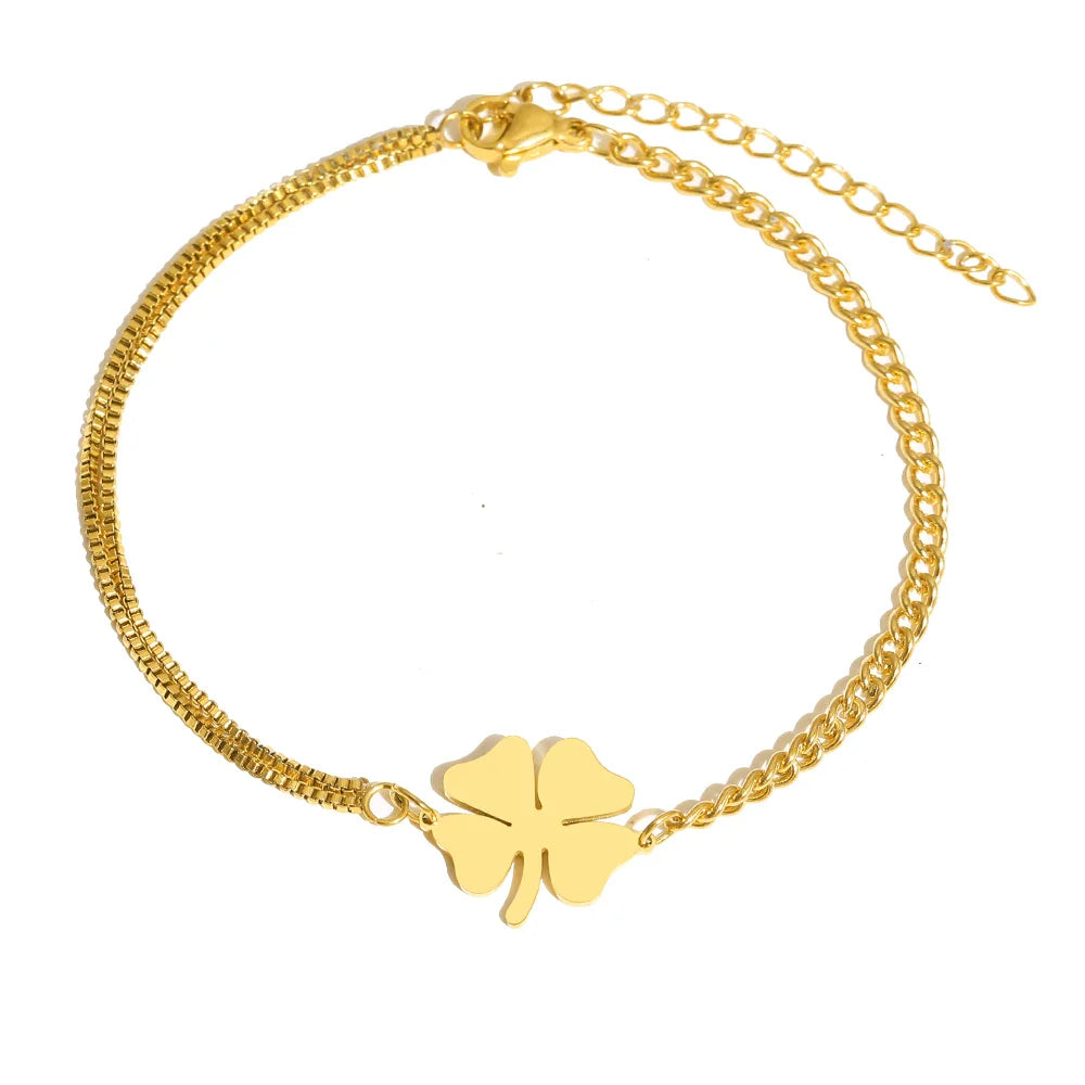 Stainless Steel Bracelets Classic Lucky Clovers Pendant Hip Hop Bracelet For Women Jewelry Non-fading High-quality Everyday Wear Vera Lux