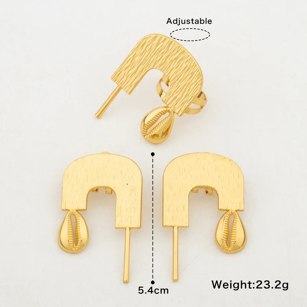Dubai Gold Color Earrings and Ring Set for Ladies Weddings Hollow Out Clip Earrings and Finger Ring Set for Nigerian Daily Wear Vera Lux