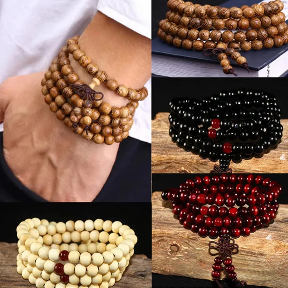 Natural Sandalwood Bracelet Men Buddhist Buddha Meditation Bead Bracelet For Women Prayer 108 Beads Rosary Hanging Decoration Vera Lux