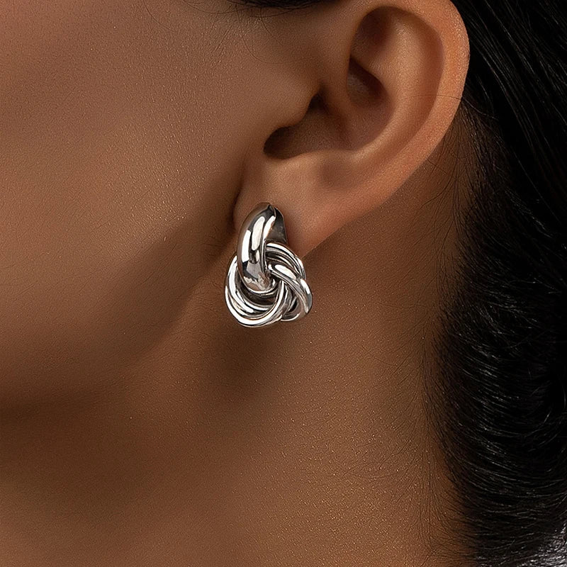 Obega Gold SIlver Color Knot Hoop Earring For Women Shiny Plating Trendy Earring Stud Cute Daily Wear Jewelry Vera Lux
